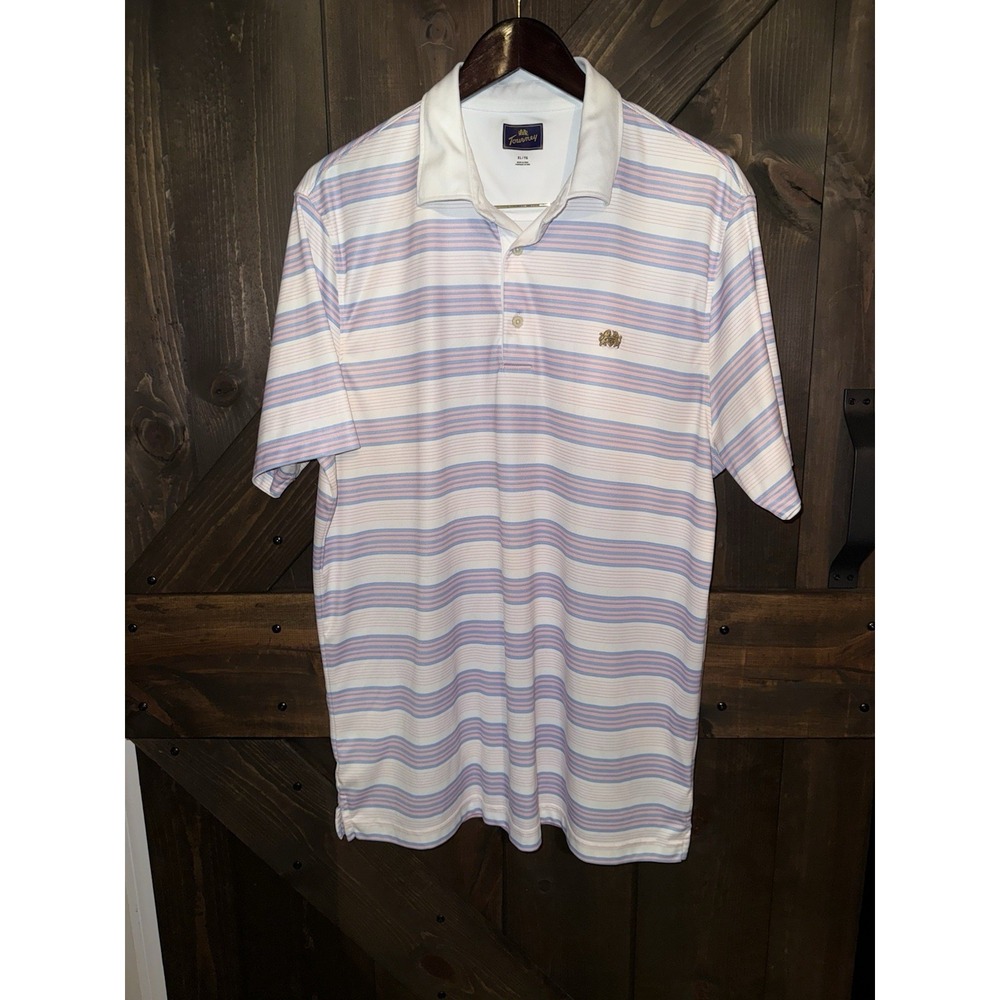 Tourney Mens‎ Sz XL Purple & White Stripes Collared Short Sleeve Polo Golf Shirt